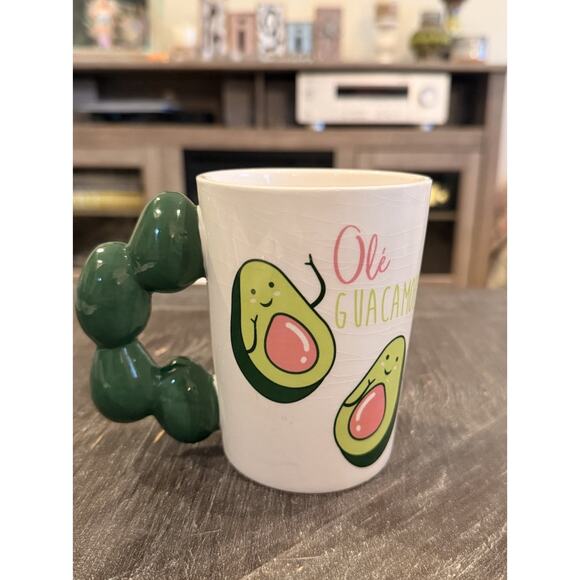 Olé Guacamole Avocado Mug Funny 3D Handle Smiling Avocados Ceramic Coffee Cup - Picture 3 of 5